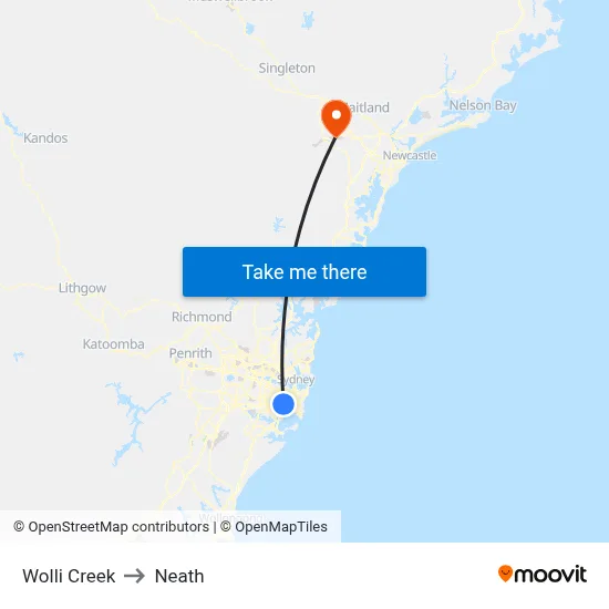 Wolli Creek to Neath map