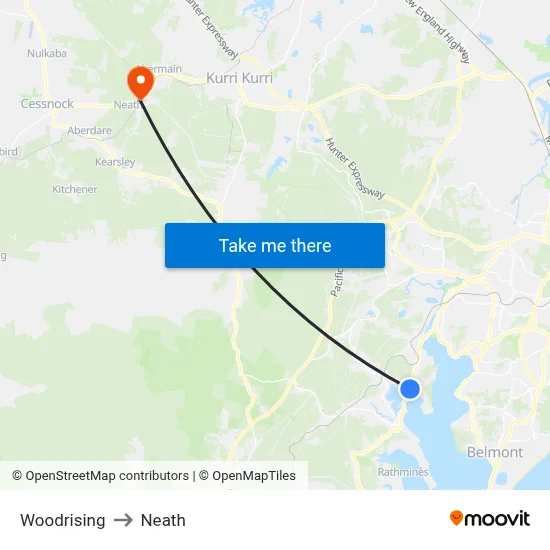 Woodrising to Neath map
