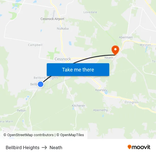 Bellbird Heights to Neath map