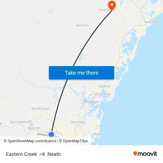 Eastern Creek to Neath map