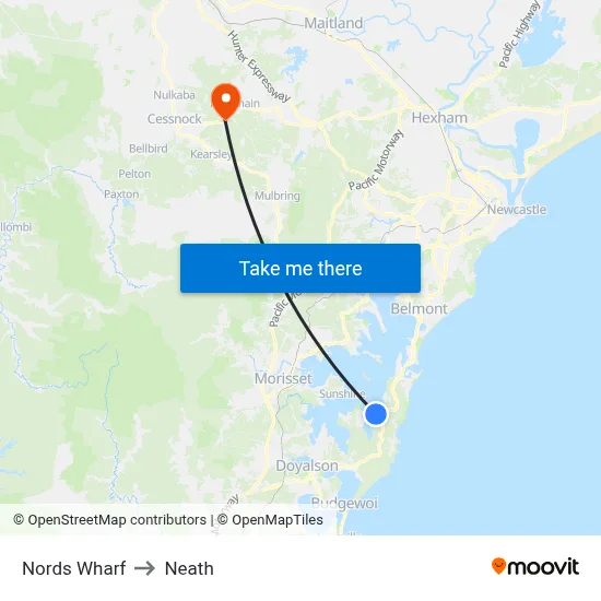 Nords Wharf to Neath map