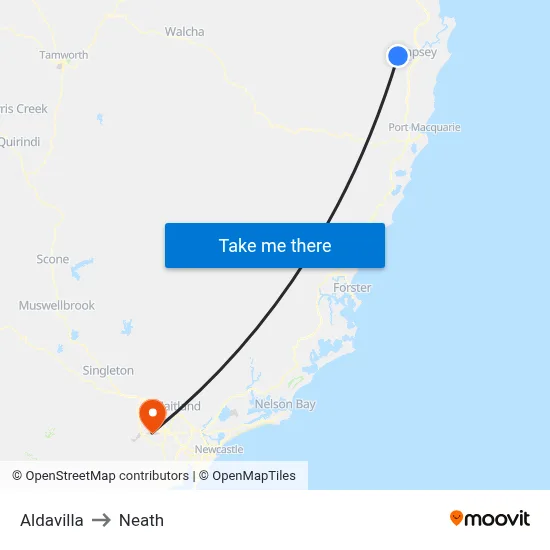 Aldavilla to Neath map
