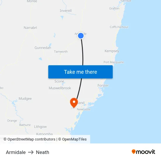 Armidale to Neath map