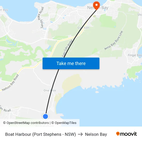 Boat Harbour (Port Stephens - NSW) to Nelson Bay map