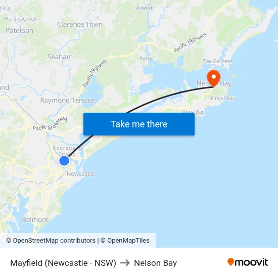 Mayfield (Newcastle - NSW) to Nelson Bay map
