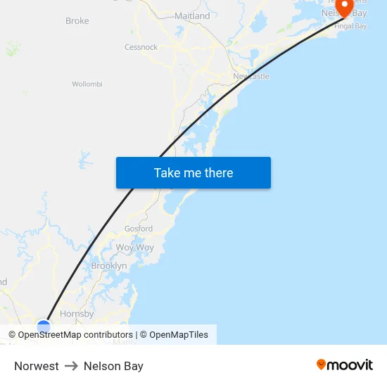 Norwest to Nelson Bay map