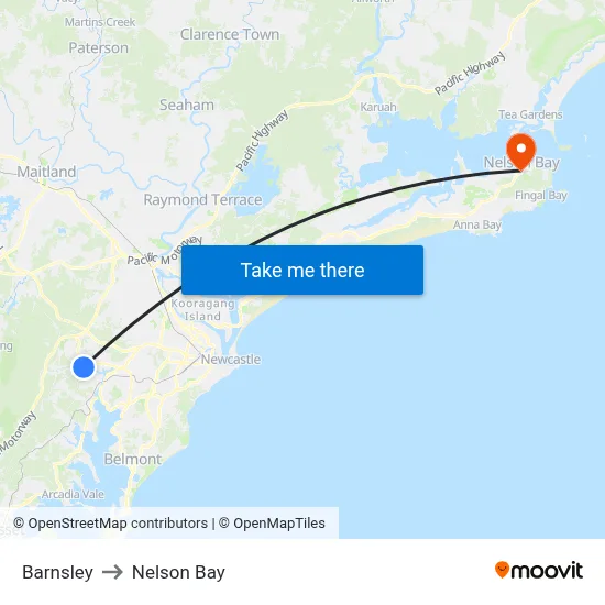 Barnsley to Nelson Bay map