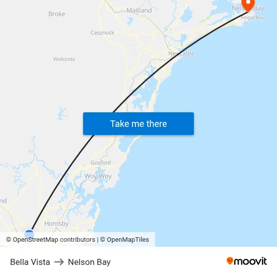 Bella Vista to Nelson Bay map