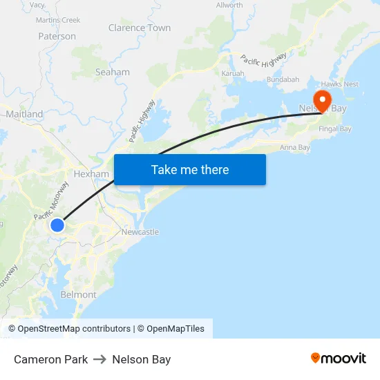 Cameron Park to Nelson Bay map