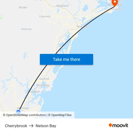 Cherrybrook to Nelson Bay map