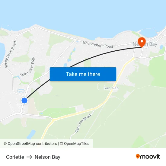 Corlette to Nelson Bay map