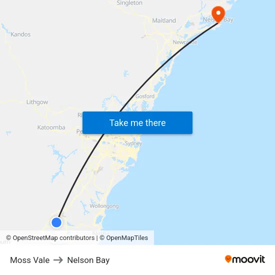 Moss Vale to Nelson Bay map