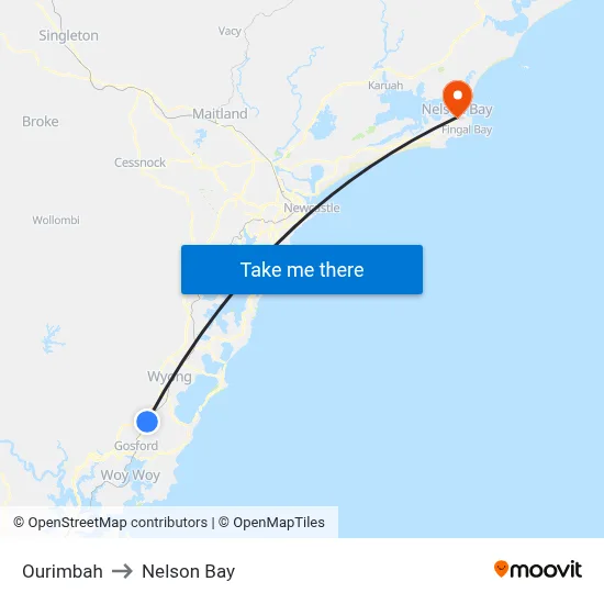 Ourimbah to Nelson Bay map