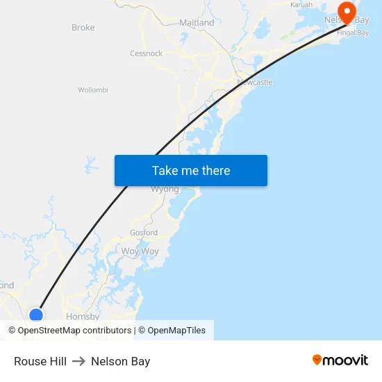 Rouse Hill to Nelson Bay map