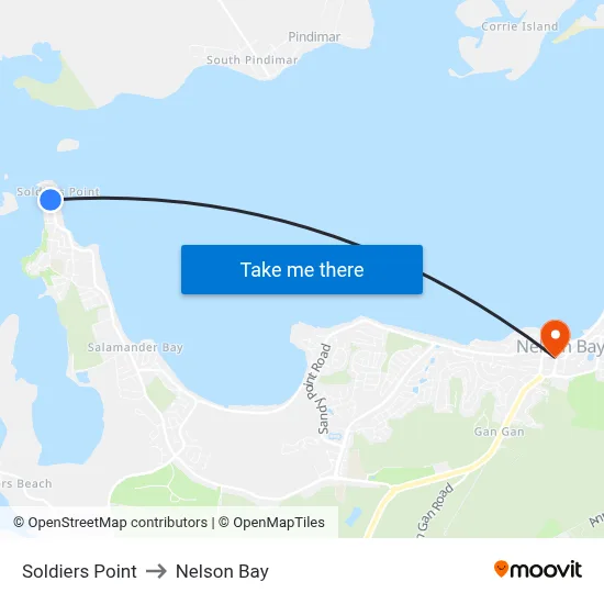 Soldiers Point to Nelson Bay map