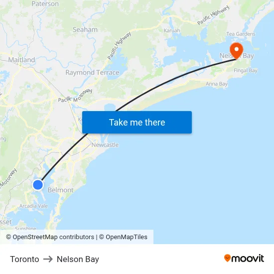 Toronto to Nelson Bay map