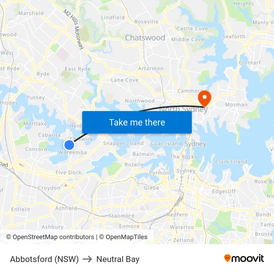 Abbotsford (NSW) to Neutral Bay map