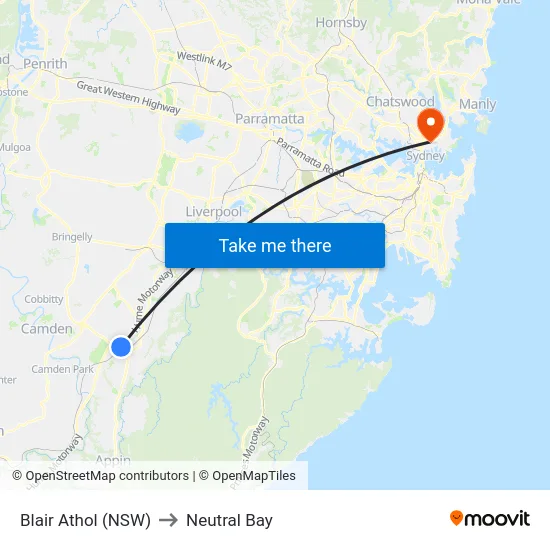 Blair Athol (NSW) to Neutral Bay map