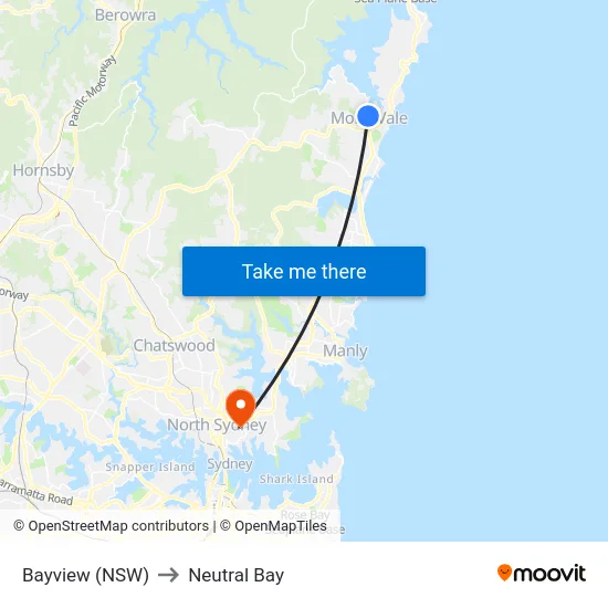 Bayview (NSW) to Neutral Bay map