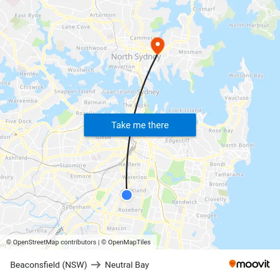 Beaconsfield (NSW) to Neutral Bay map