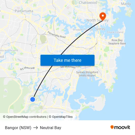 Bangor (NSW) to Neutral Bay map