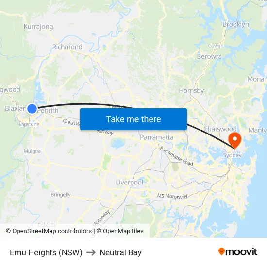Emu Heights (NSW) to Neutral Bay map