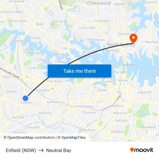 Enfield (NSW) to Neutral Bay map