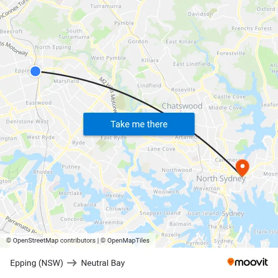 Epping (NSW) to Neutral Bay map