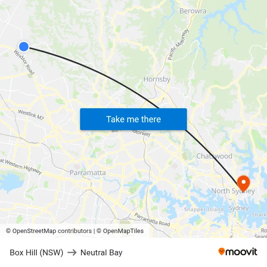 Box Hill (NSW) to Neutral Bay map