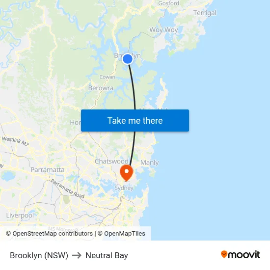 Brooklyn (NSW) to Neutral Bay map