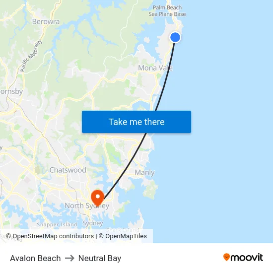 Avalon Beach to Neutral Bay map