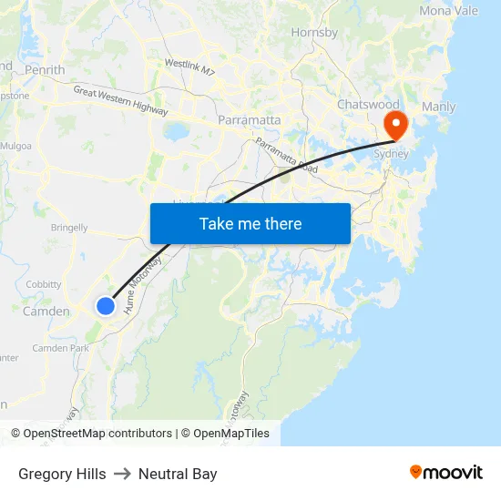Gregory Hills to Neutral Bay map