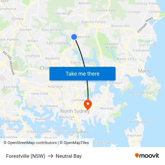 Forestville (NSW) to Neutral Bay map