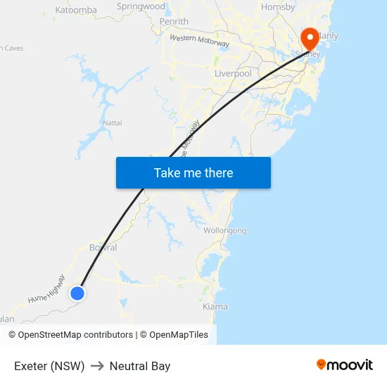 Exeter (NSW) to Neutral Bay map