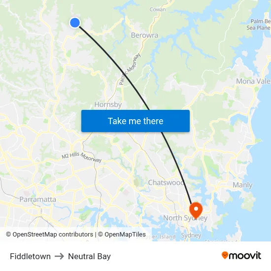 Fiddletown to Neutral Bay map