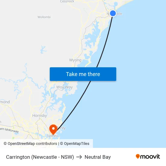 Carrington (Newcastle - NSW) to Neutral Bay map