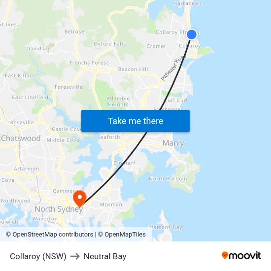 Collaroy (NSW) to Neutral Bay map