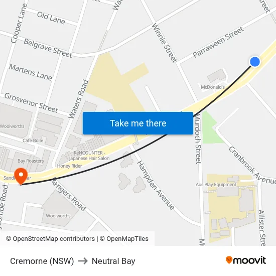 Cremorne (NSW) to Neutral Bay map