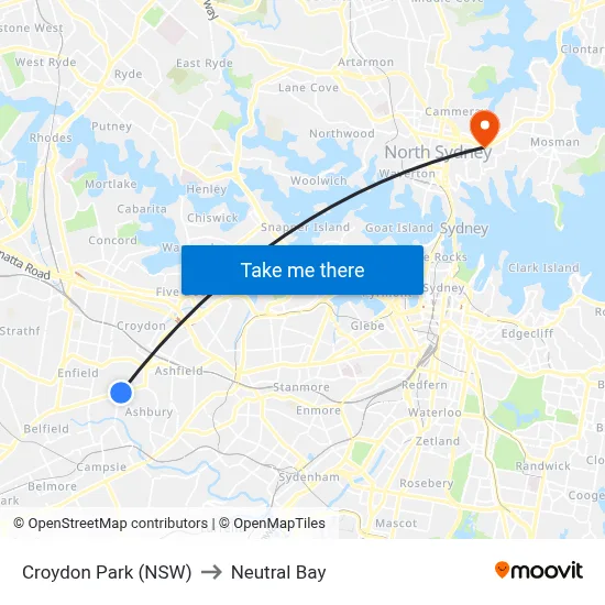 Croydon Park (NSW) to Neutral Bay map