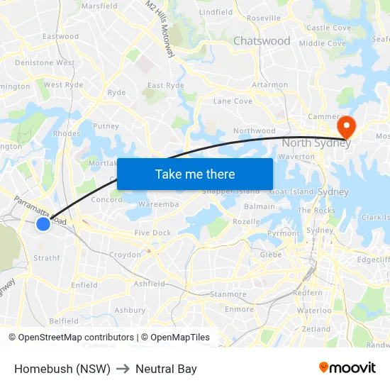 Homebush (NSW) to Neutral Bay map