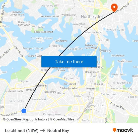 Leichhardt (NSW) to Neutral Bay map