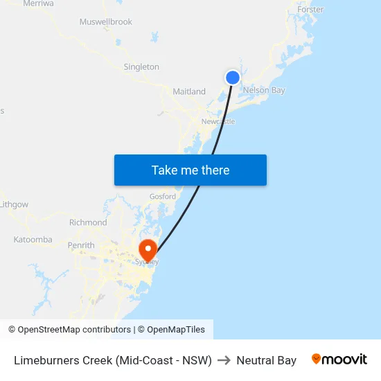 Limeburners Creek (Mid-Coast - NSW) to Neutral Bay map