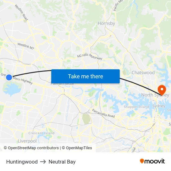 Huntingwood to Neutral Bay map