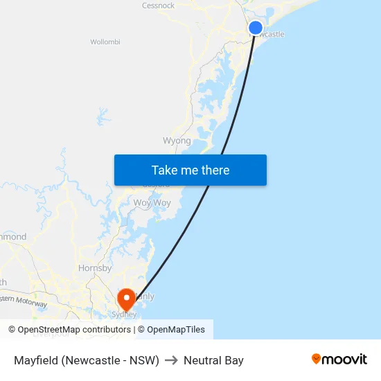 Mayfield (Newcastle - NSW) to Neutral Bay map