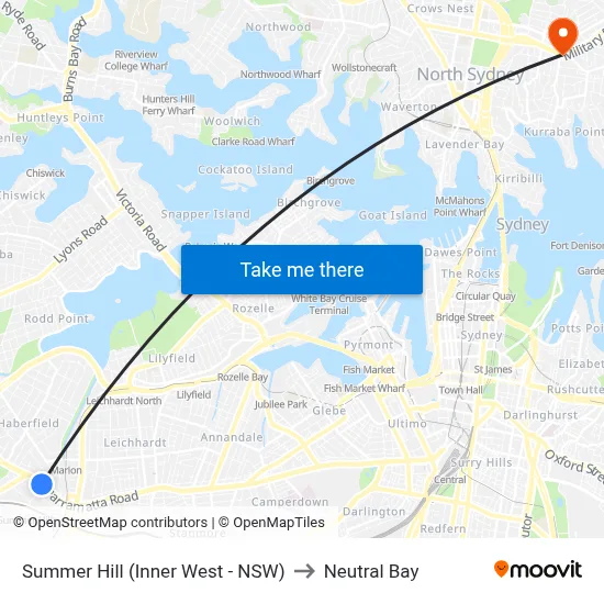 Summer Hill (Inner West - NSW) to Neutral Bay map