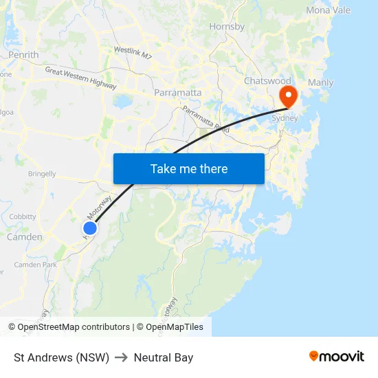 St Andrews (NSW) to Neutral Bay map