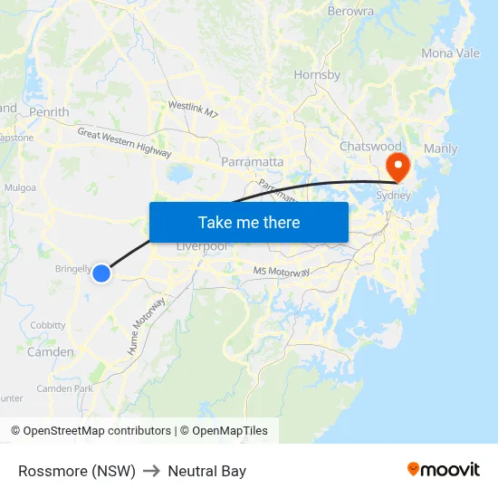Rossmore (NSW) to Neutral Bay map