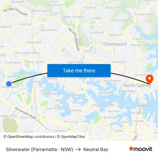Silverwater (Parramatta - NSW) to Neutral Bay map