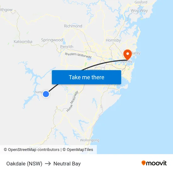 Oakdale (NSW) to Neutral Bay map