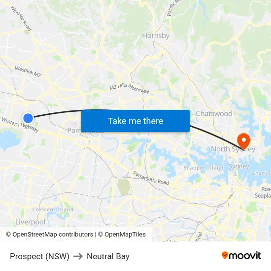 Prospect (NSW) to Neutral Bay map